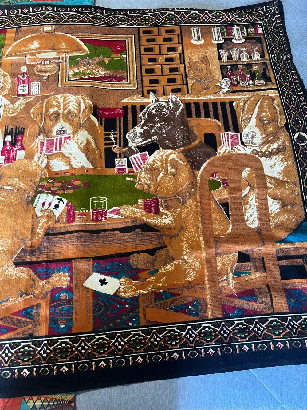 1970’s Novelty Dogs Playing Poker Tapestry Multicolor